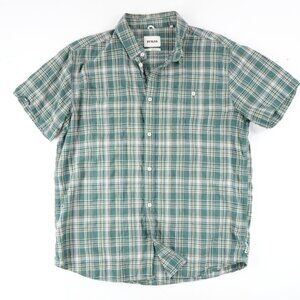 Prana Shirt Mens Large Short Sleeve Button Up Outdoors Cotton Plaid Green
